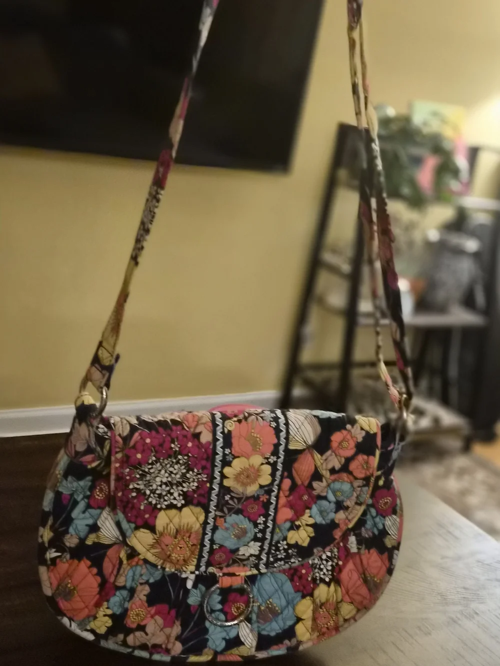 Vera Bradley Floral Quilted Crossbody Bag in Black, Pink, Yellow, Blue